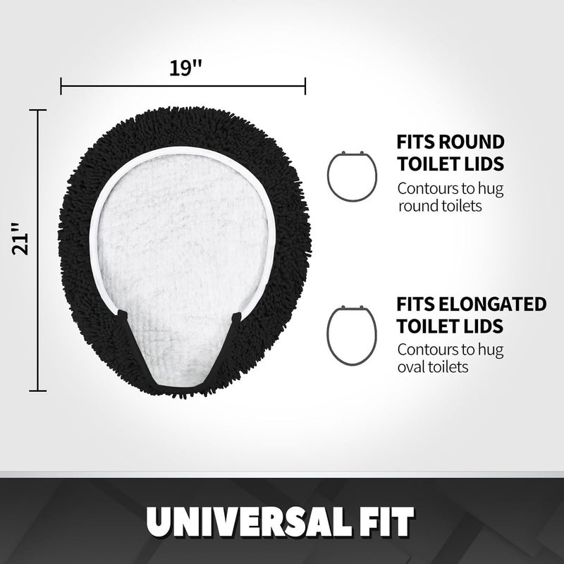 TREETONE Shaggy Chenille Bathroom Toilet Lid Cover, Ultra Soft Plush Seat Covers, Fluffy Absorbent, 19x21 Inches, Standard Toilet Lids for Bathroom Machine Wash & Dry, Black - Image 2